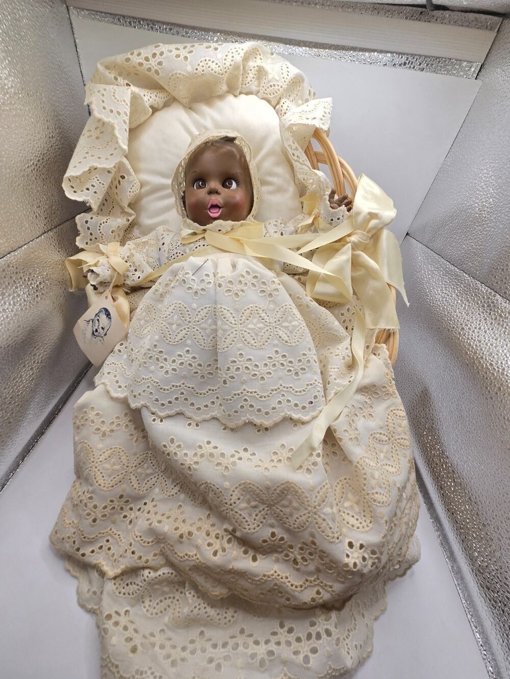 1979 Gerber African American Baby Doll 11" Atlanta Novelty w/ Basket, Hang Tag